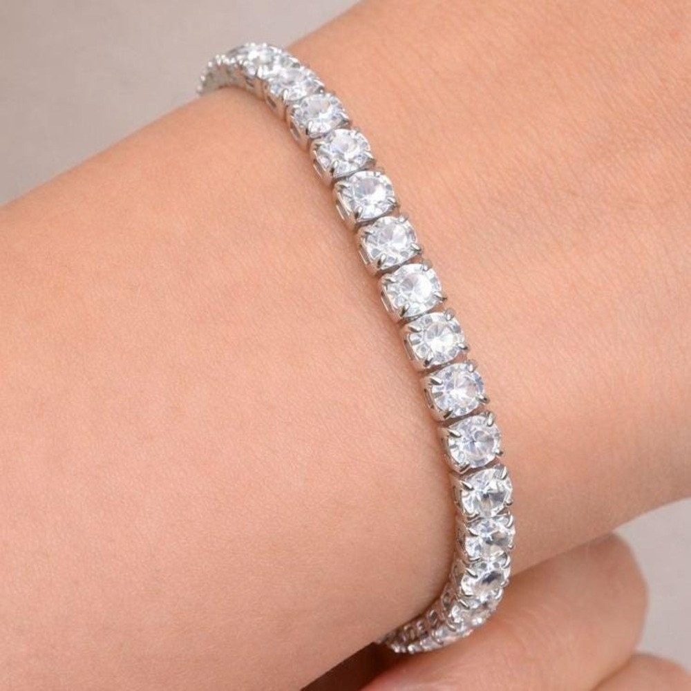 Slider Tennis Bracelet Sterling Overlay Adjustable Made‎ with Swarovski Crystals